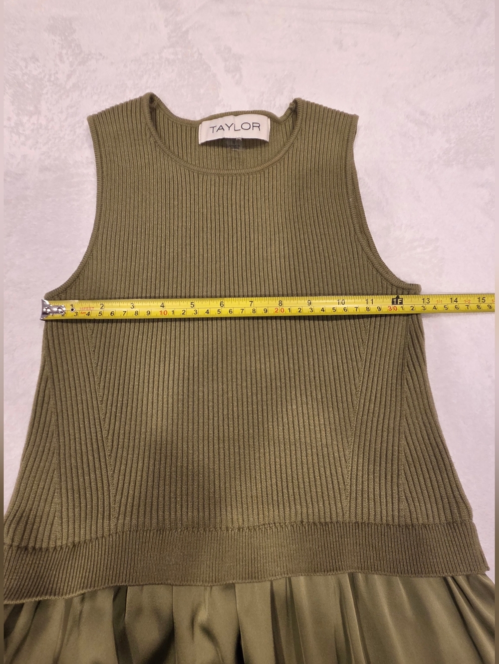 Taylor Olive Green Sleeveless Knit-to-Satin Maxi Dress, Size S - Picture 10 of 15